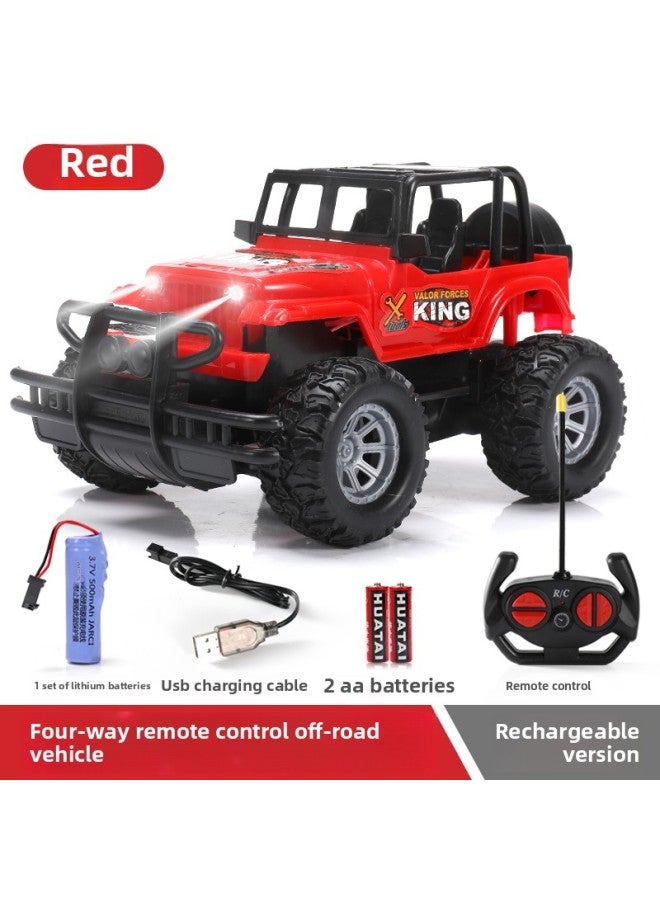 Remote Control Car Charging Wireless Racing Off-road High-speed Fan Small Electric 3 Years Old 4 Children Boy Toy Car-Color:Remote Control Off-road Vehicle—red-Scale:Rechargeable Model [1 Set Of 4 Times Battery Life Lithium Batteries + 1 Original Battery  - Image 1
