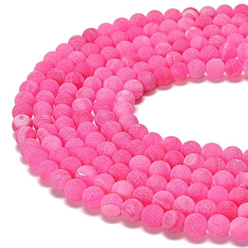 jodaying 10mm Pink Froasted Agate Round Natural Gematone Loose Beads for Jewelry Making DIY 1 Strand 15