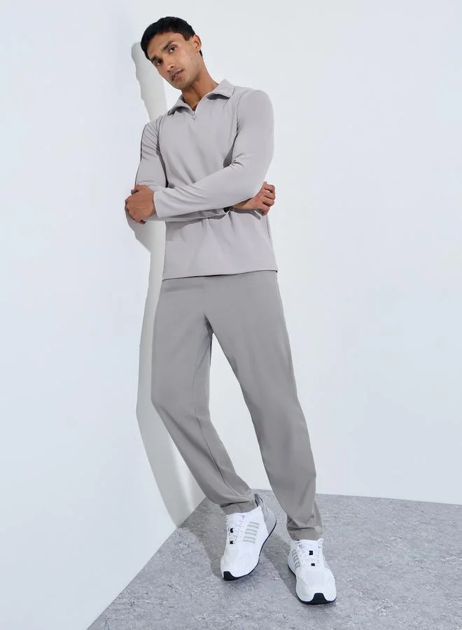 Styli Men Grey Textured Quarter Zip Sweatshirt