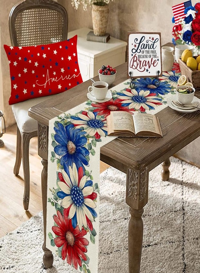 RABUSOFA Floral Patriotic Fourth of July Table Runner,Seasonal Memorial Day Kitchen Dining Table 4th of July Decorations for Home Party Decor 13x72 Inch - Image 4