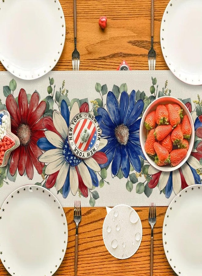 RABUSOFA Floral Patriotic Fourth of July Table Runner,Seasonal Memorial Day Kitchen Dining Table 4th of July Decorations for Home Party Decor 13x72 Inch - Image 3
