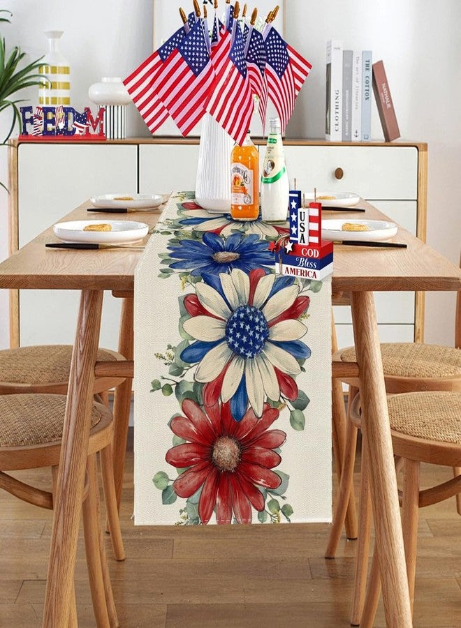 RABUSOFA Floral Patriotic Fourth of July Table Runner,Seasonal Memorial Day Kitchen Dining Table 4th of July Decorations for Home Party Decor 13x72 Inch - Image 2