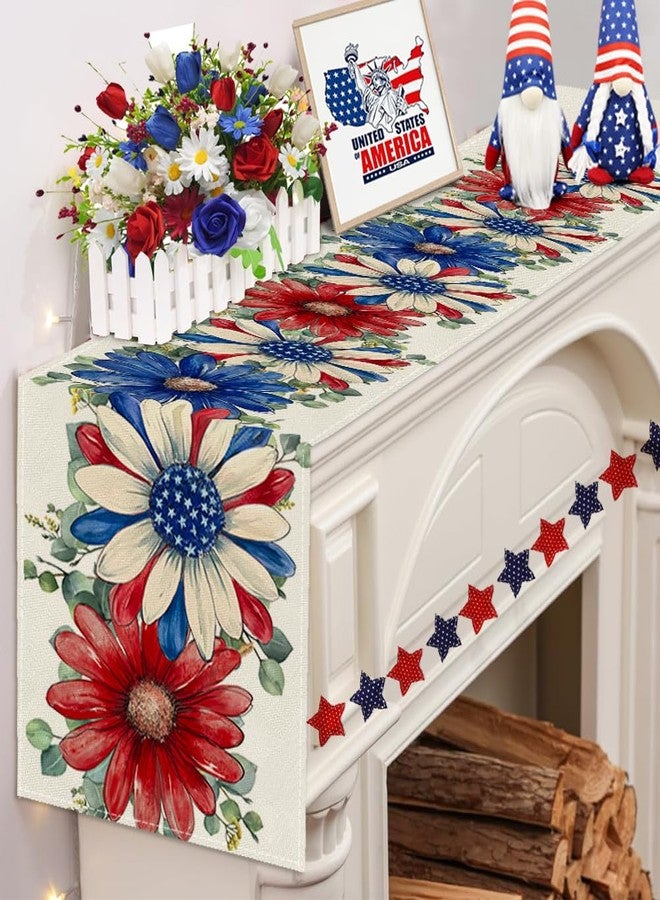 RABUSOFA Floral Patriotic Fourth of July Table Runner,Seasonal Memorial Day Kitchen Dining Table 4th of July Decorations for Home Party Decor 13x72 Inch - Image 5