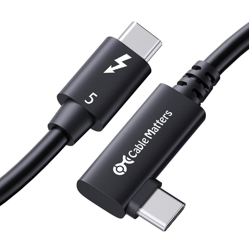 Cable Matters [Intel Certified] 80Gbps Right Angle Thunderbolt 5 Cable with up to 120Gbps Bandwidth Boost and 240W Charging - 0.8m / 2.6ft, Compatible with Thunderbolt 4, USB4, and USB C, Black - Image 1