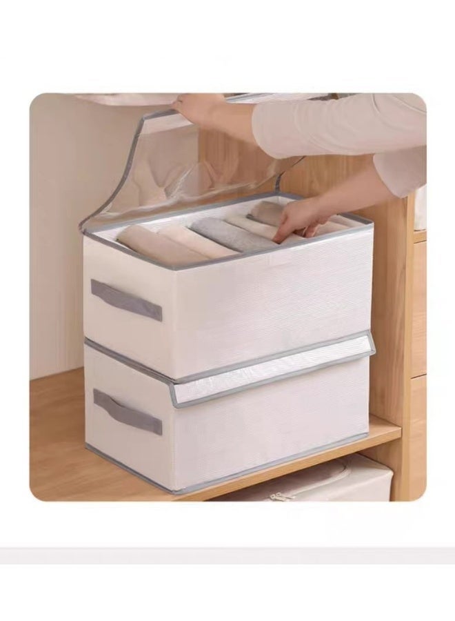 Clothes and pants organizer, with a 9-compartment design, made of foldable fabric, with a transparent cover - 2 pieces - White - Image 1