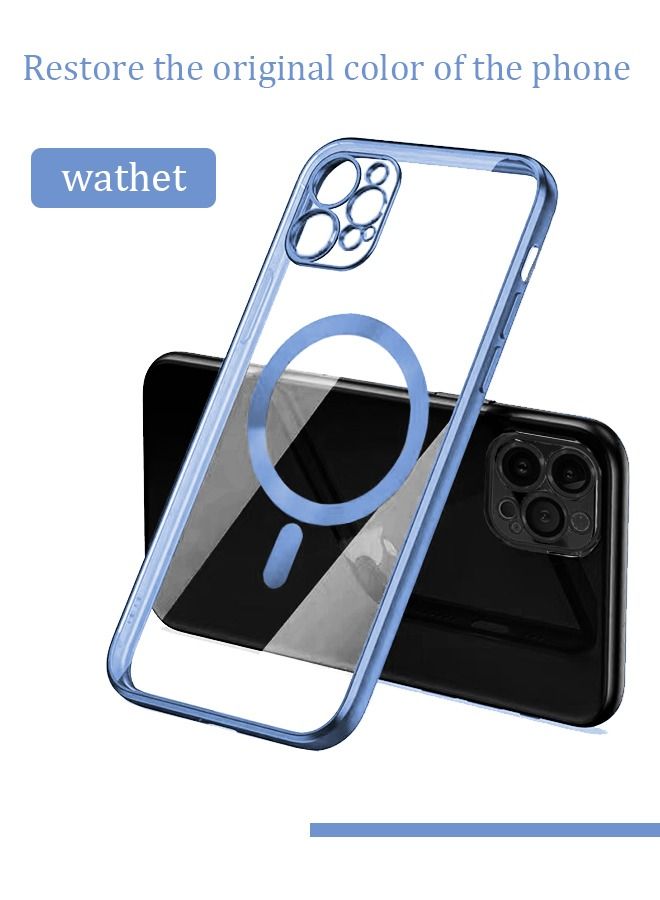 TEAM LUXURY Magnetic Clear Case for iPhone 13 Pro with Camera Lens Protector Full Protection Case Compatible with MagSafe Elegant Anti-Scratch Case Cover Blue/Clear  - Image 2