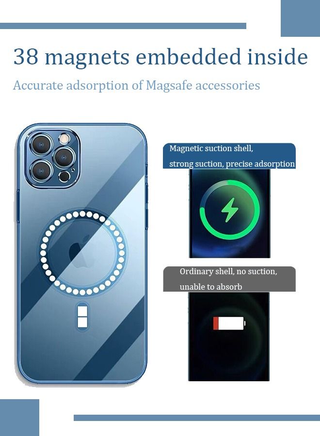 TEAM LUXURY Magnetic Clear Case for iPhone 13 Pro with Camera Lens Protector Full Protection Case Compatible with MagSafe Elegant Anti-Scratch Case Cover Blue/Clear  - Image 3