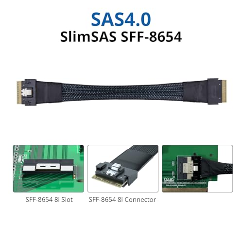 10Gtek 24G SlimSAS SFF-8654 to SFF-8654 Cable, 8i Internal Cable, SAS 4.0, 100-ohm, Compatible with Servers, Storage Systems, Workstations & High-Performance Computing, 0.5-m(1.65ft) - Image 3