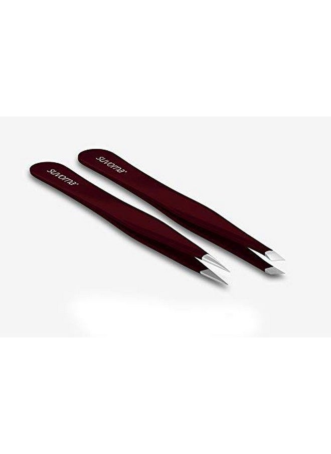 Suvorna - 4 Precision Aligned Professional Tweezers Color Sets With Premium Stainless Steel. One Sharp Pointed Pair And One Slant Tip Pair For Eyebrow Shaping. Great For Ingrown Hair. (Maroon) - Image 1