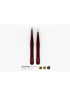 Suvorna 4 Precision Aligned Professional Tweezers Color Sets With Premium Stainless Steel. One Sharp Pointed Pair And One Slant Tip Pair For Eyebrow Shaping. Great For Ingrown Hair. (Maroon)  - Image 3