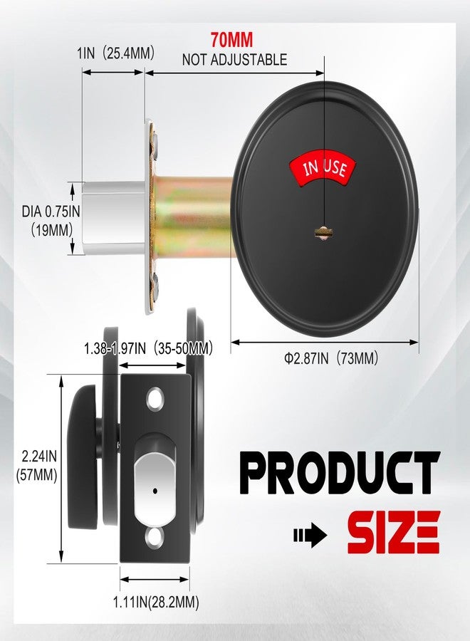 Tandefio 1 Pcs Deadbolt with Occupancy Indicator, Vacant Occupied Bathroom Lock 304 Stainless Steel Lock Indicator for Commercial Restroom Fit Door Thickness from 1 3/8" to 2", Satin Chrome (Black) - Image 2