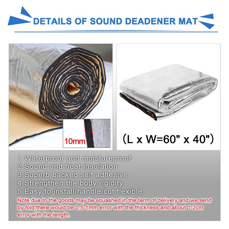 uxcell 1 Set Car Sound Insulation Mat 10mm Door Hood Engine Heat Insulation W/Installer Tool 152x100cm 60"x40" - Image 2