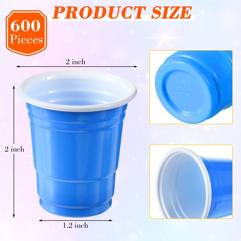 Mimorou 600 Pack 2 Oz Plastic Shot Glasses Disposable Plastic Shot Cups Mini Multicolor Party Cups for BBQ Christmas Party Tastings Sample Picnic Camping Daily Life Wedding  6 Colors - Image 2