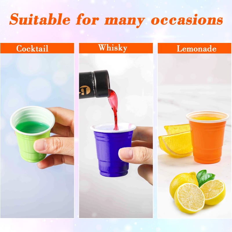 Mimorou 600 Pack 2 Oz Plastic Shot Glasses Disposable Plastic Shot Cups Mini Multicolor Party Cups for BBQ Christmas Party Tastings Sample Picnic Camping Daily Life Wedding  6 Colors - Image 4