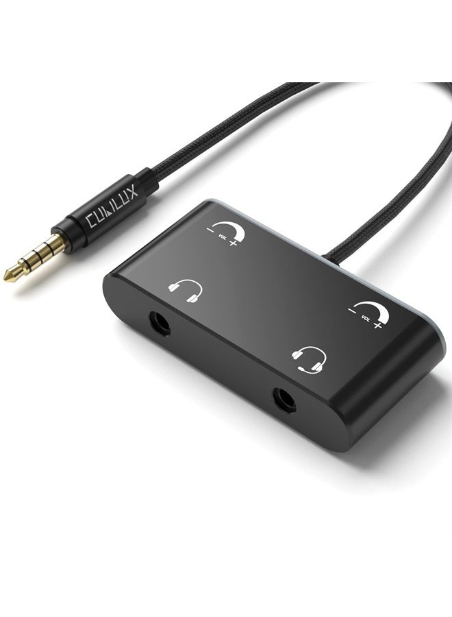 Cubilux Dual Headphone Splitter with Volume Control, Double Audio Jack Adapter for 2 People, 3.5mm Male to Dual Female Earphones Share Splitter Compatible with MacBook Laptop Phone Tablet MP4 MP3 - Image 1