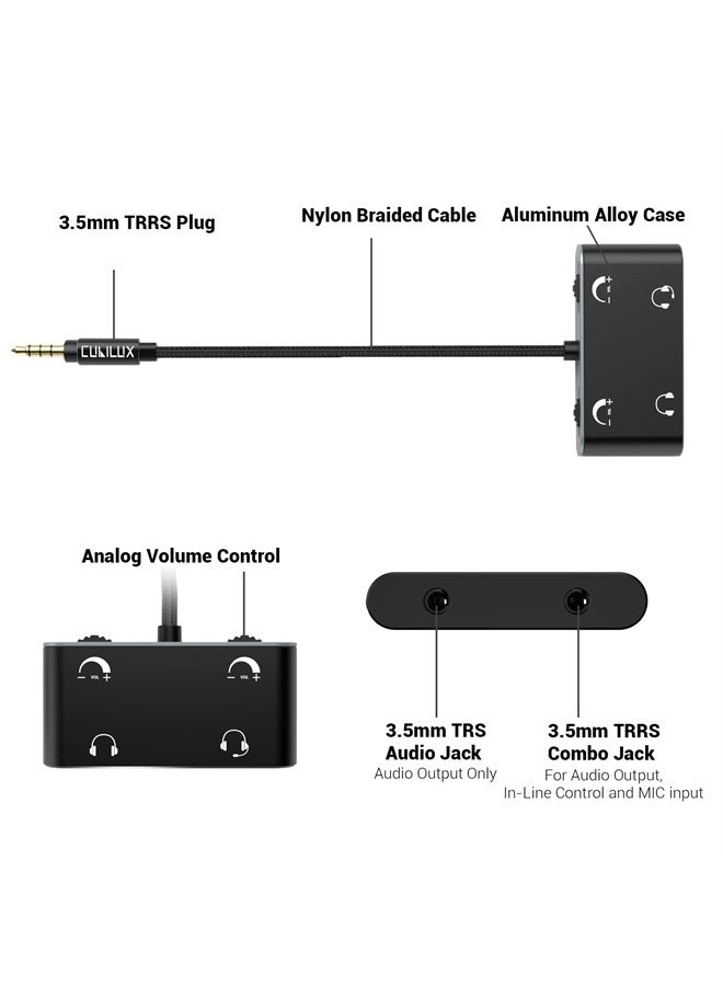 Cubilux Dual Headphone Splitter with Volume Control, Double Audio Jack Adapter for 2 People, 3.5mm Male to Dual Female Earphones Share Splitter Compatible with MacBook Laptop Phone Tablet MP4 MP3 - Image 4