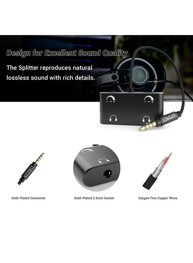 Cubilux Dual Headphone Splitter with Volume Control, Double Audio Jack Adapter for 2 People, 3.5mm Male to Dual Female Earphones Share Splitter Compatible with MacBook Laptop Phone Tablet MP4 MP3 - Image 3