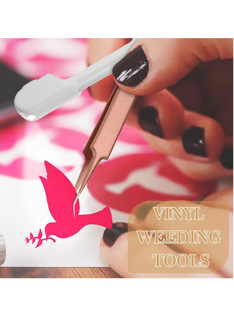 Excefore - LED Weeding Tools for Vinyl, 6 Pcs Retractable Pen and Tweezers for Removing Tiny Vinyl Paper and Iron on Projects Cuts for Weeding DIY Craft - Image 1