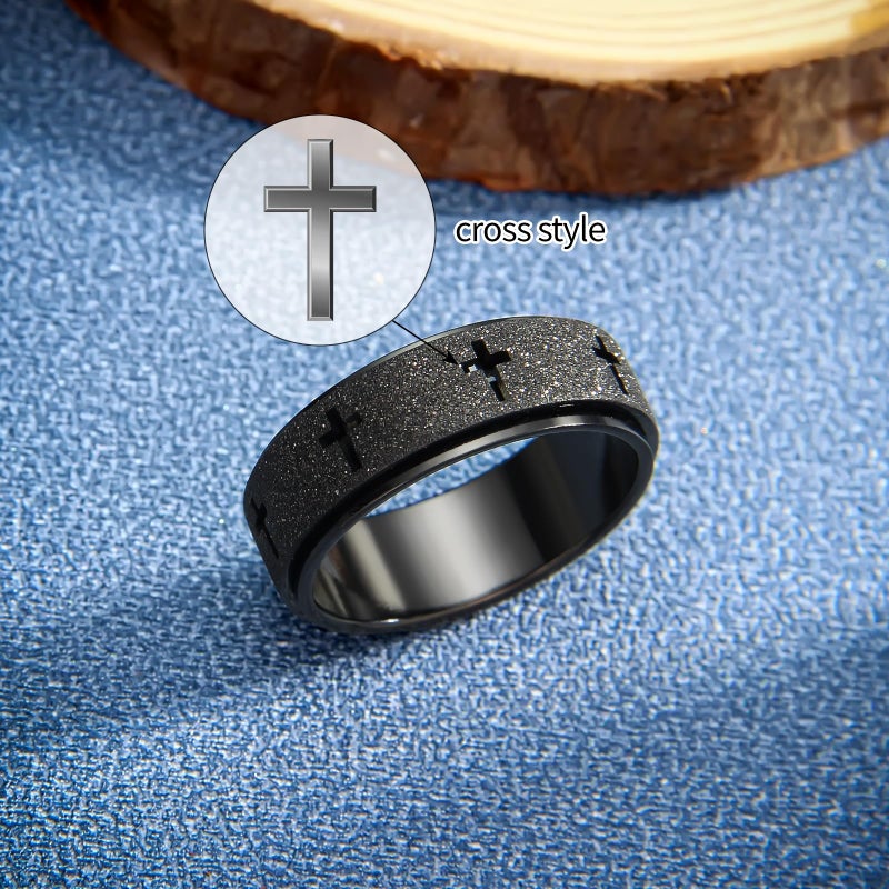 SYDNFZY Anxiety Spinner Ring for Men - Stainless Steel Fidget Spinner Ring, Band Cross Thumb Roating Rings for Stress Relief 8mm Anxiety Relieve Fidget Toys for Adults Ring Size 6 7 8 9 10 11 (Black, 8) - Image 5