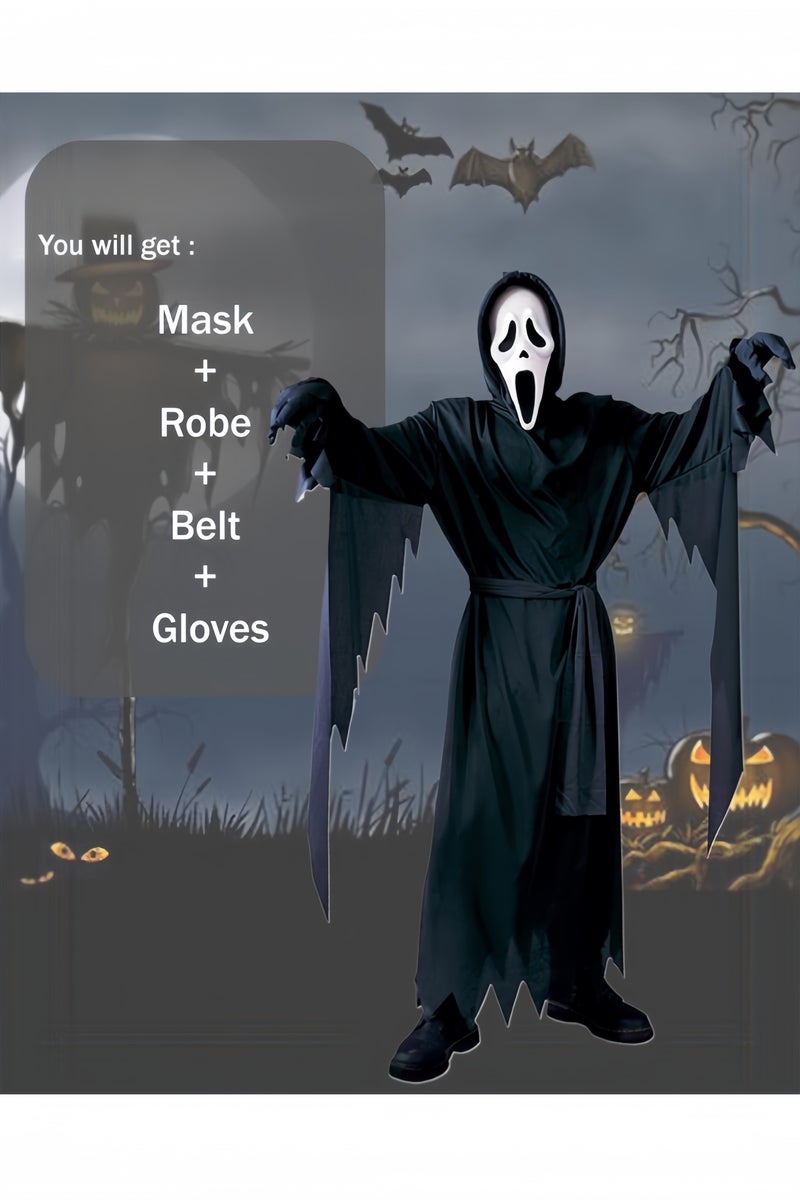 GGEROU Scream Ghost Face Fancy Dress Costume with Mask, Scary Halloween Dress Up Horror Costume Set for Adult - Image 2