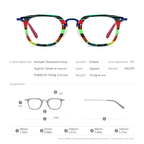 FONEX Acetate Titanium Glasses Frame Men Square Eyeglasses Women Vintage Optical Eyewear F85786 (F85791 Black, Clear) - Image 3