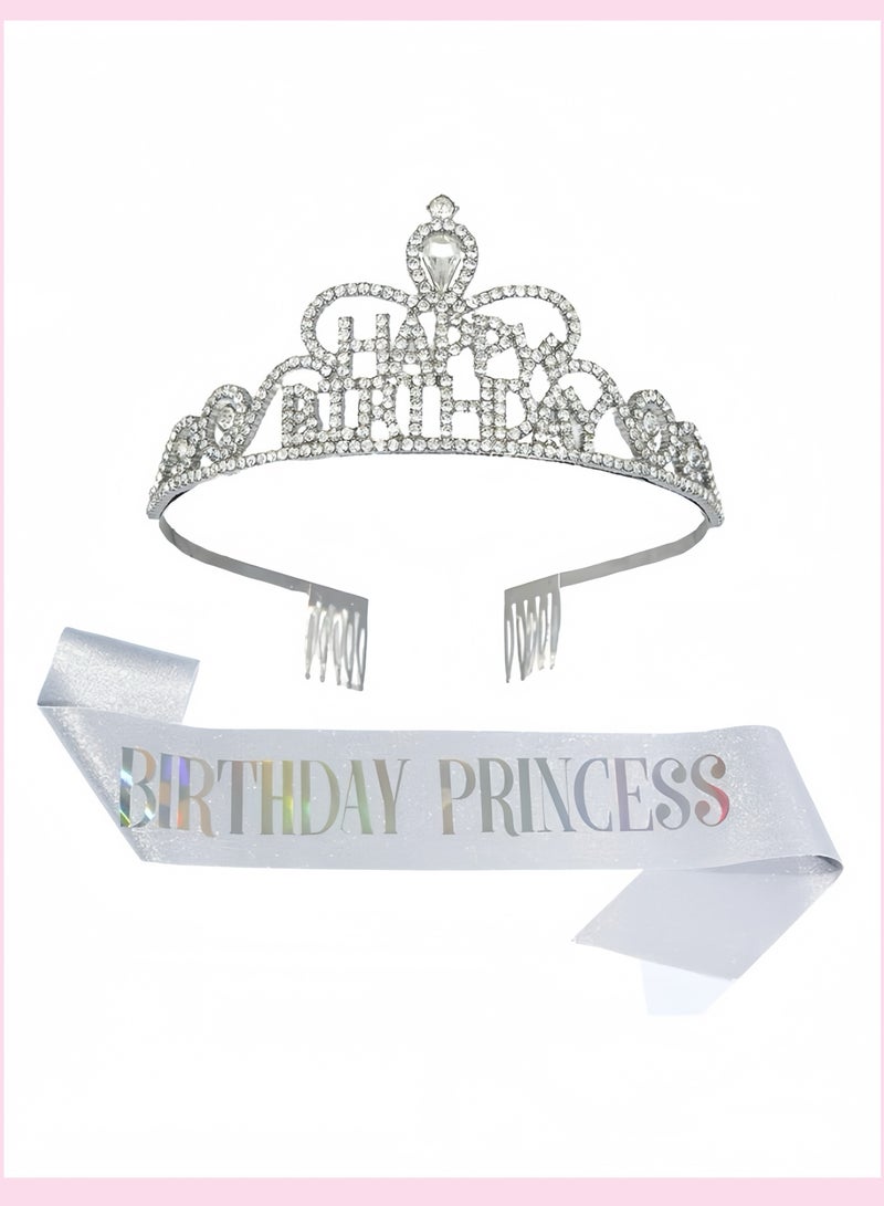Birthday Crown Headband set: "Happy Birthday" Sash, Queen Theme Hairband, Birthday Photo Prop & Scene Decor.  - Image 1
