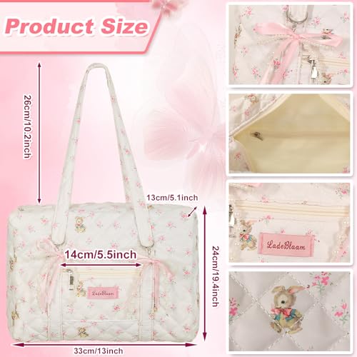 Lebaley Coquette Bag with Bow Keychain White Pink Floral Travel Duffel Bag for Women Sweetly Bunny Handbag Cute Quilted Puffer Bags Shoulder Purse Carry on Bags for Travel Family Trip Christmas Gifts Business - Image 4