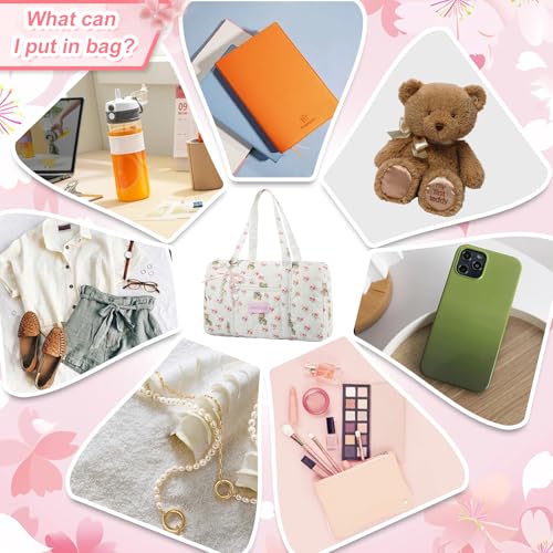 Lebaley Coquette Bag with Bow Keychain White Pink Floral Travel Duffel Bag for Women Sweetly Bunny Handbag Cute Quilted Puffer Bags Shoulder Purse Carry on Bags for Travel Family Trip Christmas Gifts Business - Image 5