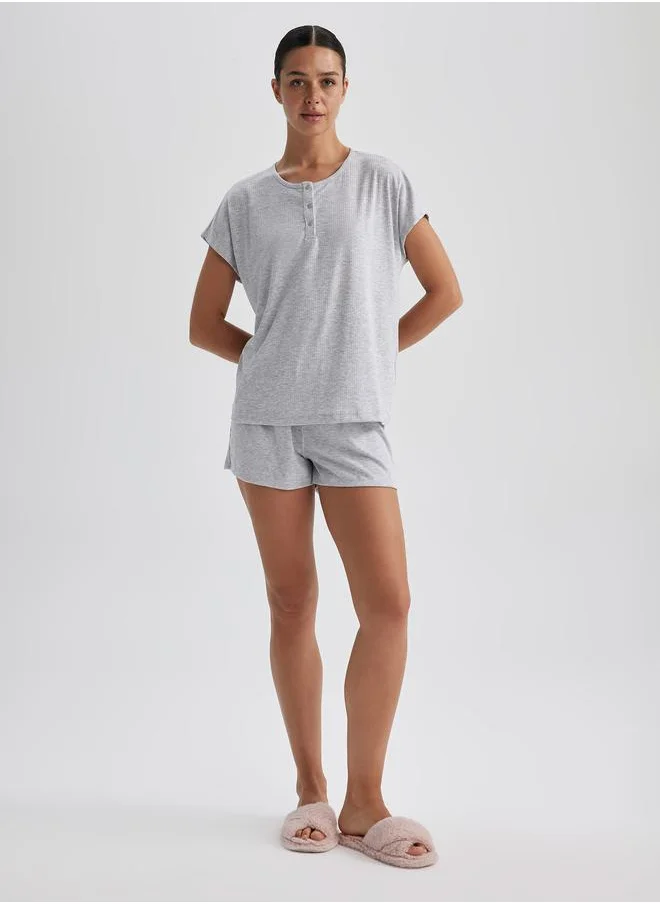 DeFacto Textured Round Neck T-Shirt & Shorts Set by Styli