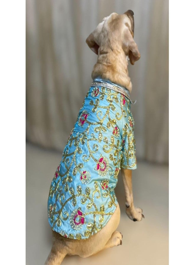 Lulala Traditional Dog Dress for Weddings & Festivals - Blue Embroidered Ethnic Outfit for Small, Medium & Large Dogs | Comfortable Pet Costume - Image 1