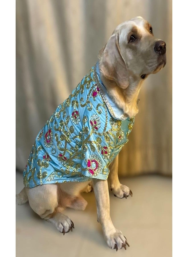 Lulala Traditional Dog Dress for Weddings & Festivals - Blue Embroidered Ethnic Outfit for Small, Medium & Large Dogs | Comfortable Pet Costume - Image 2