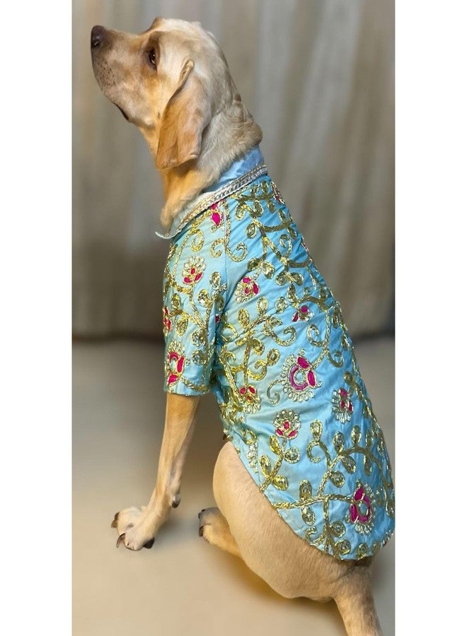 Lulala Traditional Dog Dress for Weddings & Festivals - Blue Embroidered Ethnic Outfit for Small, Medium & Large Dogs | Comfortable Pet Costume - Image 5