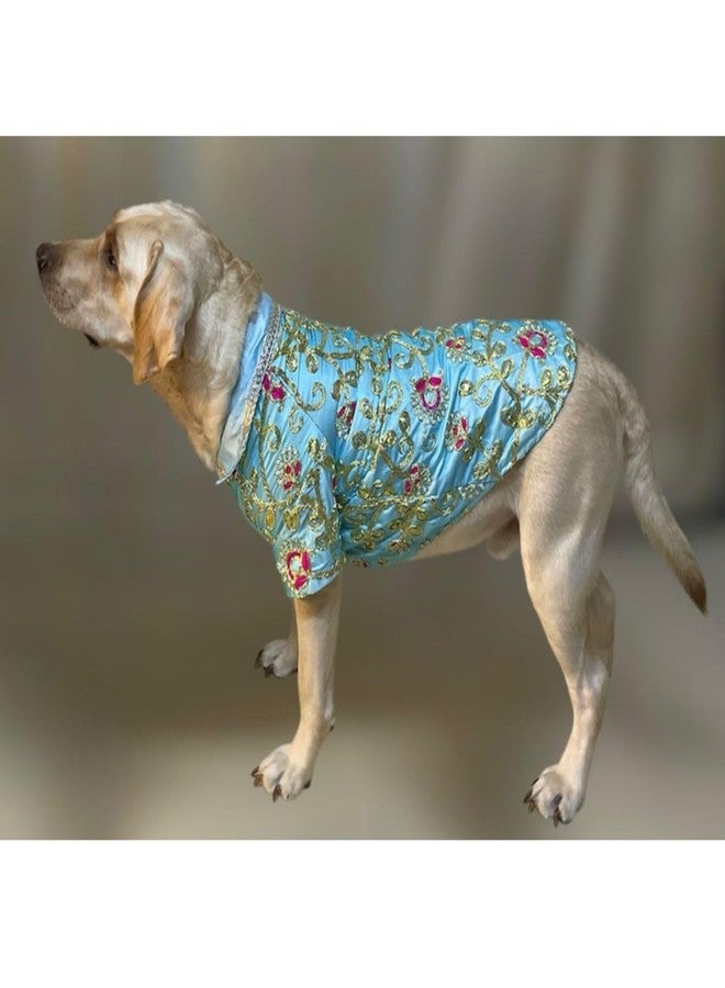 Lulala Traditional Dog Dress for Weddings & Festivals - Blue Embroidered Ethnic Outfit for Small, Medium & Large Dogs | Comfortable Pet Costume - Image 4