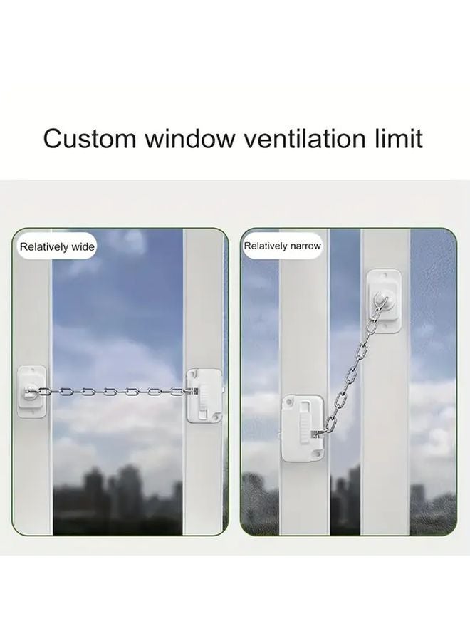 White Adjustable Window Security Lock Self Adhesive No Drilling Ventilation Restrictor - Image 4