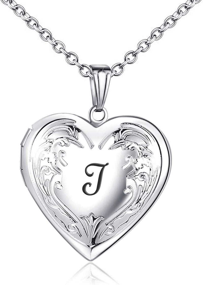 YOUFENG Locket Necklace that Holds Pictures Initial Alphabet A-Z Letter Pendant Necklace Platinum Plated Gifts for Women - Image 1