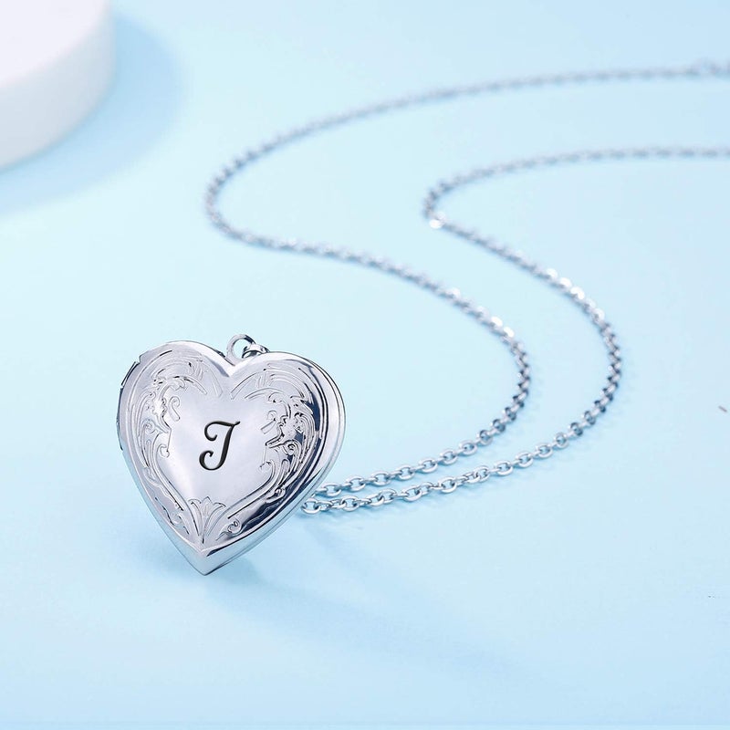 YOUFENG Locket Necklace that Holds Pictures Initial Alphabet A-Z Letter Pendant Necklace Platinum Plated Gifts for Women - Image 2
