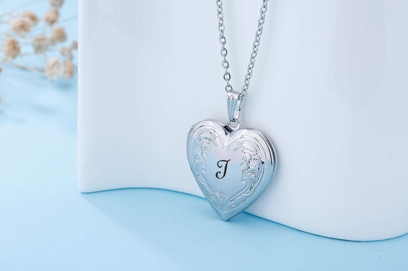 YOUFENG Locket Necklace that Holds Pictures Initial Alphabet A-Z Letter Pendant Necklace Platinum Plated Gifts for Women - Image 3