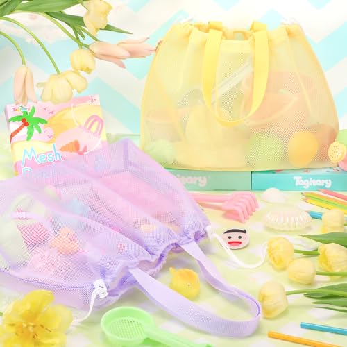 Tagitary Beach Toys Kids Beach Bag Tote with DrawstringYellow Purple Mesh Bag Travel Beach Essentials for Kids Swim Pool Gym Bag Camping Accessories Toys Storage Lightweight Foldable Birthday Gifts - Image 5