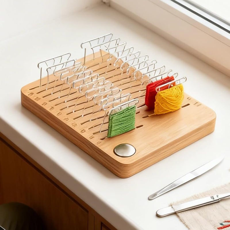 Wooden Embroidery Thread Storage Organizer With 24 Slot Spool Dividers - Image 3