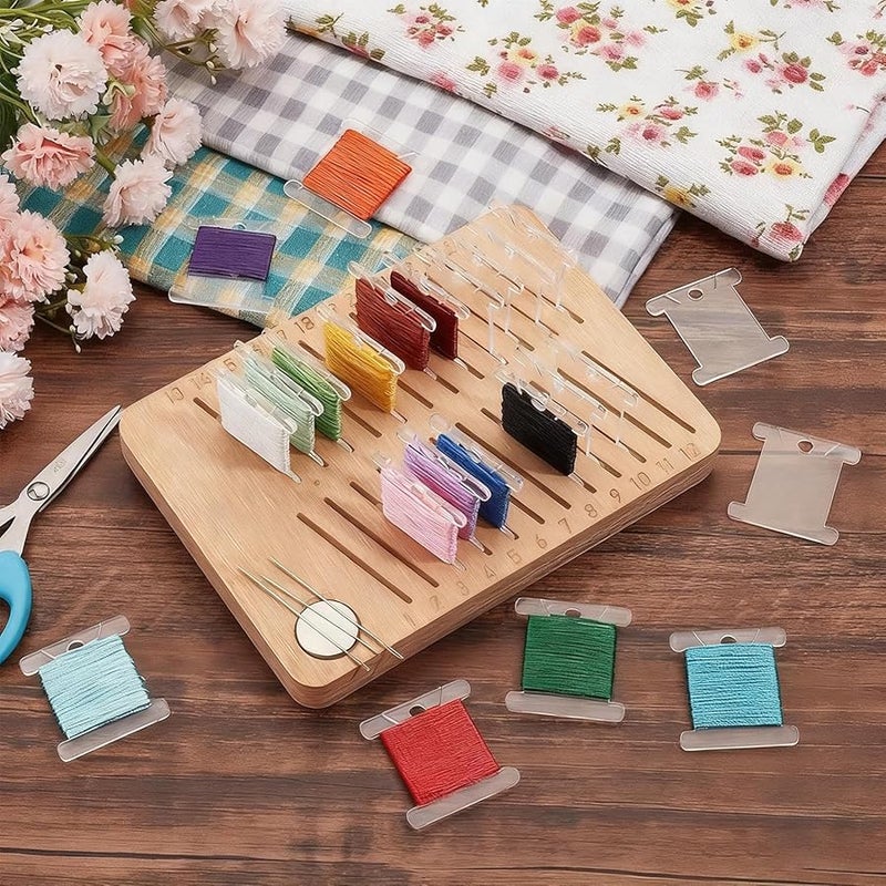 Wooden Embroidery Thread Storage Organizer With 24 Slot Spool Dividers - Image 4