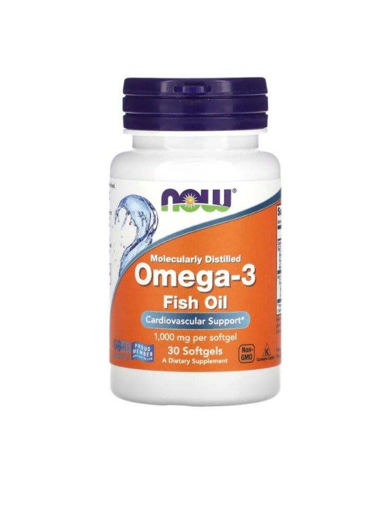 now Molecularly Distilled Omega-3 Supplement 30 Softgels - Image 1