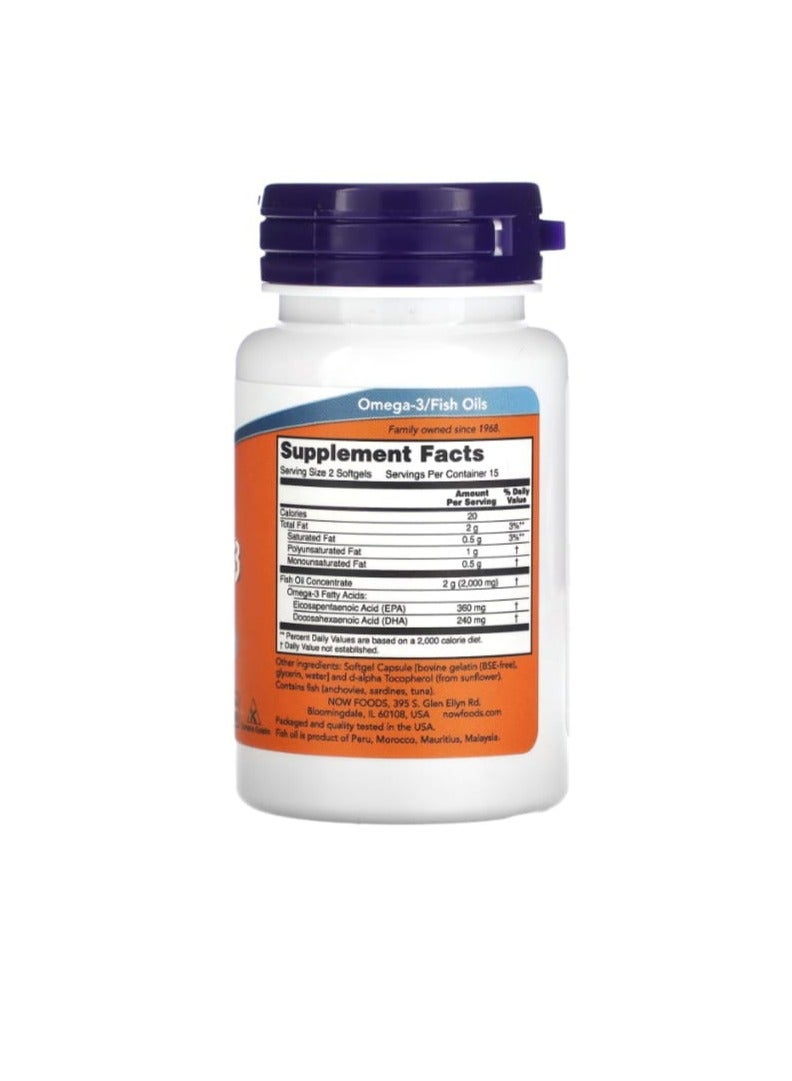 now Molecularly Distilled Omega-3 Supplement 30 Softgels - Image 2