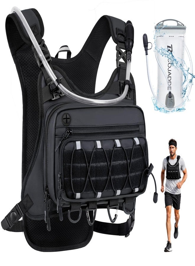 BECOJADDE Hydration Pack Tactical Running Vest for Men Adjustable Reflective Hydration Backpack Lightweight Chest Pack with 2L Water Bladder for Hiking Hunting Cycling Marathon, Black - Image 1