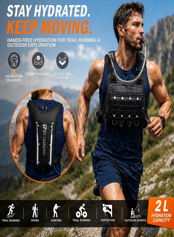 BECOJADDE Hydration Pack Tactical Running Vest for Men Adjustable Reflective Hydration Backpack Lightweight Chest Pack with 2L Water Bladder for Hiking Hunting Cycling Marathon, Black - Image 2
