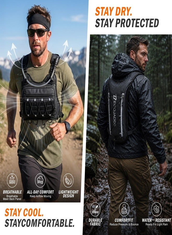 BECOJADDE Hydration Pack Tactical Running Vest for Men Adjustable Reflective Hydration Backpack Lightweight Chest Pack with 2L Water Bladder for Hiking Hunting Cycling Marathon, Black - Image 5