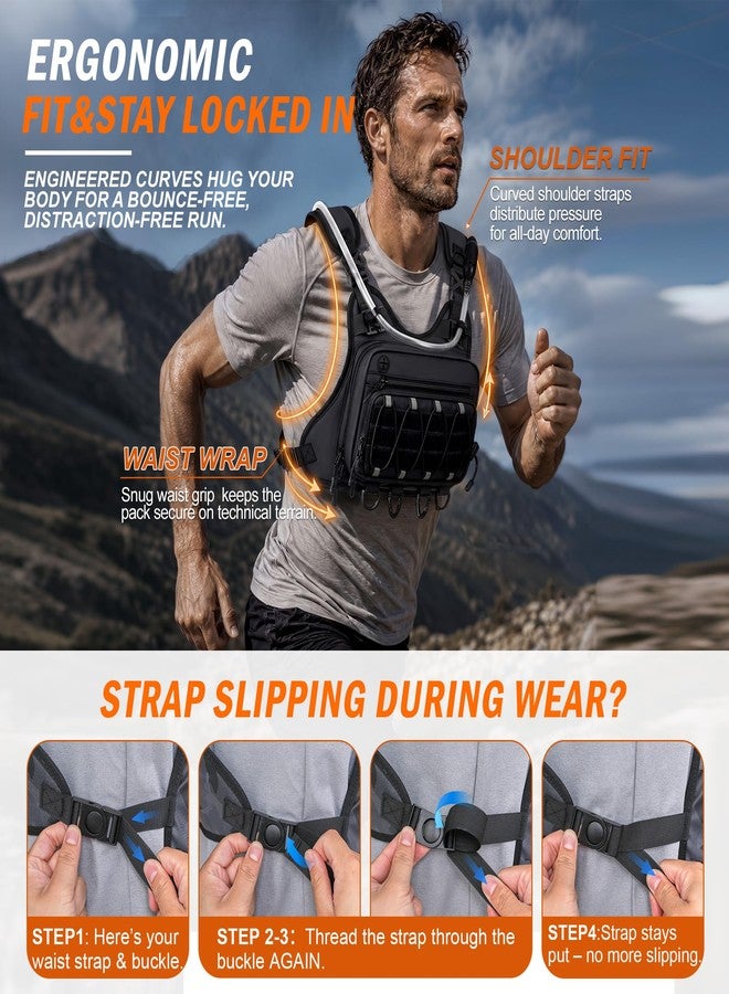 BECOJADDE Hydration Pack Tactical Running Vest for Men Adjustable Reflective Hydration Backpack Lightweight Chest Pack with 2L Water Bladder for Hiking Hunting Cycling Marathon, Black - Image 4