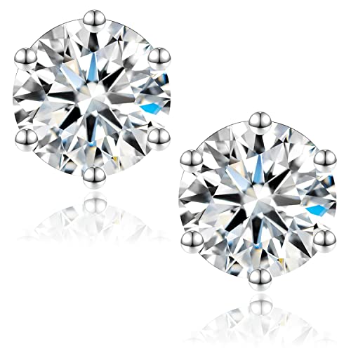 SecreTalk Moissanite Stud Earrings, C6P D Color Ideal Cut 925 Sterling Silver Earrings for Women with Certificate of Authenticity （1carat each/2ct per Pair, White Gold Plated） - Image 1