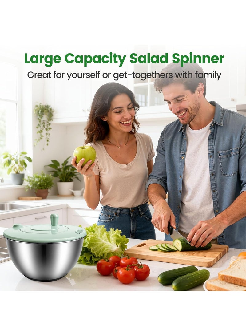 Bukela Stainless Steel Salad Spinner 3-in-1, One-Touch Stop and Non-Slip Base, Vegetable Dryer for Kitchens, Parties, and Health-Conscious People, 5.3 Qt - Image 5