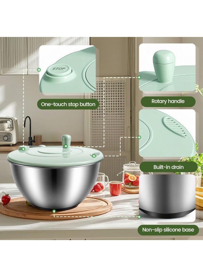 Bukela Stainless Steel Salad Spinner 3-in-1, One-Touch Stop and Non-Slip Base, Vegetable Dryer for Kitchens, Parties, and Health-Conscious People, 5.3 Qt - Image 3