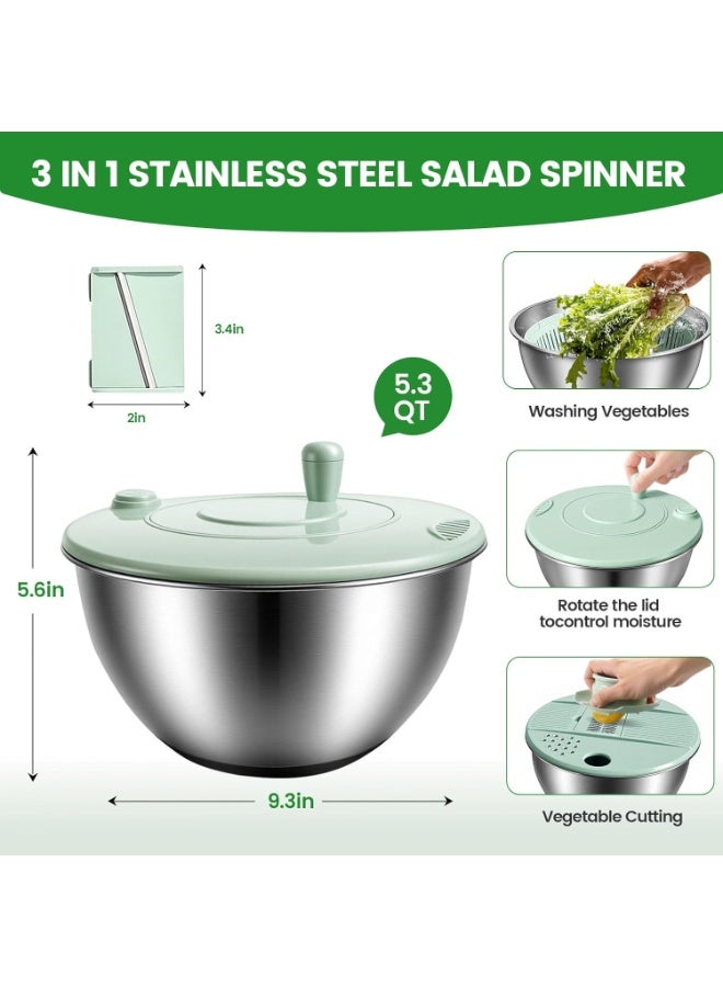 Bukela Stainless Steel Salad Spinner 3-in-1, One-Touch Stop and Non-Slip Base, Vegetable Dryer for Kitchens, Parties, and Health-Conscious People, 5.3 Qt - Image 4